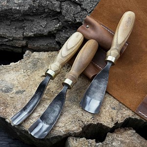 Bent Gouges – Hand-forged 52100 Steel Blades With Ash Wood Handles and Leather Roll – Spoon, Bowl and Cups Carving Tools Ideal for Beginners - Etsy