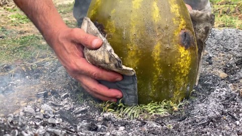 Old country whole chicken under a watermelon bucket - A must-try recipe