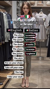 👕 Italian Clothing Vocabulary Learn Italian 🇮🇹with Piccolo Maestro💡 #LearnItalian #ItalianVocabulary #ItalianForBeginners #ItalianLanguage #ItalianLesson #SpeakItalian #ItalianReels #FashionVocabulary #ClothesInItalian #LanguageLearning #ItalianWords #ImparaItaliano #DailyItalian #ItalianStyle | Piccolo Maestro