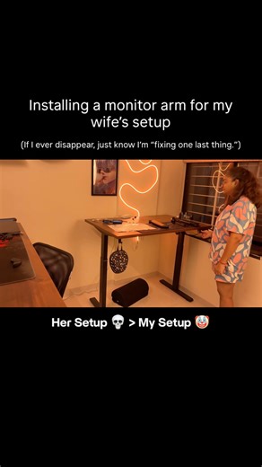 installing monitor arm for my wife’s setup #pcsetup #couple #gamingsetup