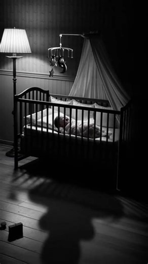 05:05AM—B&W Nursery Feed—A faint figure apears inside the crib’s shadow,perfectly matching its shape