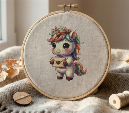 Unicorn Love Letter Cross Stitch Pattern | Fantasy PDF - Etsy