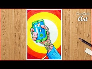 How to draw Mobile phone addiction poster drawing || step by step