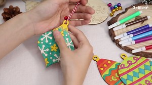 Golibra 24 PCS Wooden Christmas Ornaments, 12 Styles DIY Unfinished Wood Crafts with Strings, Colored Bells and Pens, Holiday Arts Crafts Supplies Christmas Hanging Decorations