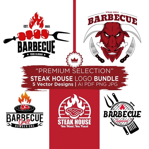 Premium Steakhouse and Barbecue Logo Bundle – 5 Bold Grill & BBQ Branding Designs for Restaurant, Butcher and Food Business - Etsy