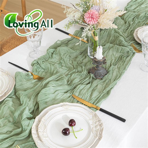 BERMA BABY Cheesecloth Table Runner Semi Sheer Boho Rustic Wedding Arch Cake Decor Banquet Home Dining Washable Sage Green Grey Blue Beige | Lazada PH
