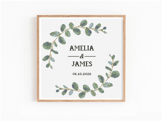 Wedding Cross Stitch Pattern, Eucalyptus Wreath Embroidery PDF, Customizable Wedding Sampler, Romantic Bridal Gift, Instant Download - Etsy