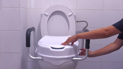 PEPE Mobility Raised Toilet Seat with Handles and Lid for Elderly 4" High, Fits Round and Elongated up to 15" Wide, Commode Seat with Sturdy Brackets, Medical Aid