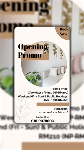 Hey there! So excited to announce the opening of Haven Luma Homestay Melaka 🤍 To celebrate, we’re offering promo prices for A WHOLE MONTH! Book your date now! Your support means everything to us—see you soon 🏡✨ #HavenLumaHomestay #MelakaStaycation #HomestayMelaka #AirbnbMelaka #SriSerinditResidences