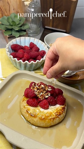 Sweet, and effortless With the Pampered Chef Electric Twist & Chop, prepping baked brie with honey is quick, easy, and delicious. https://bit.ly/4kegPVP | Pampered Chef