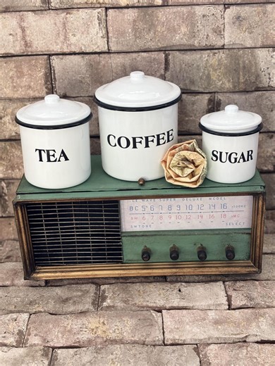 White & Black Vintage *coffee Tea Sugar* Enamel Canisters With Lids / Scented - Etsy