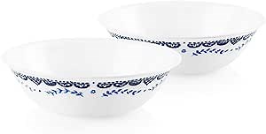 Corelle Vitrelle Coordinates 1-Qt Serving Bowl 2-Pack, Large Serving Plates, Triple Layer Glass, Crack and Chip Resistant, Oval Serving Trays, Portofino