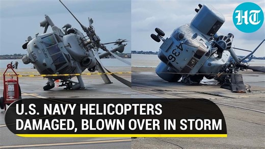 U.S Navy Seahawk & Sea Dragon helicopters blown over by the wind | Details