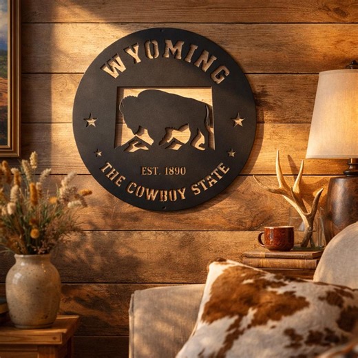 Wyoming Metal Sign – Die Cut Steel Northwestern Wall Art, Cowboy Metal Sign, Rustic Ranch & Cabin Art - Etsy