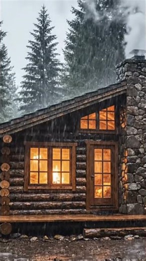 🔥 Cozy Forest Hut Fireplace 🪵 Rain & Smoke Ambience (15s Short) #meditation #rain #rainoundforsleep