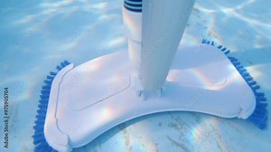 Cleaning the bottom of the pool with an underwater vacuum cleaner with a brush
