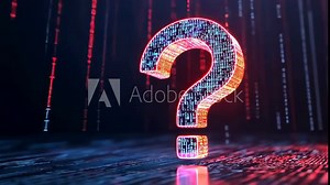 Digital 3d question mark with binary code, ai in question answering systems, natural language processing algorithms, information retrieval platforms, and personalized knowledge assistance Stock Video