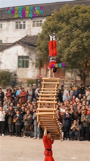 🤯🔥 Extreme Balance Stunt! One Man, Giant Ladder & Girl on Top 😱// #trending #circus #shorts