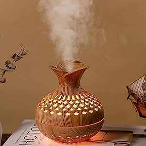 Wood Grain Mini Humidifier- Cool Mist Humidifier for Bedroom/Desk/Car/Office,2 Mist Mode Waterless Auto Shut-Off, 7 Colors Lights Changing with USB (Light Brown)