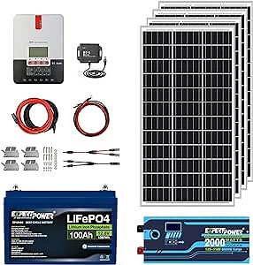 ExpertPower 1.3KWH 12V Solar Power Kit | LiFePO4 12V 100Ah, 400W Mono Solar Panels, 30A MPPT Solar Charge Controller, 2KW Pure Sine Wave Inverter Charger | RV, Trailer, Camper, Marine, Off Grid