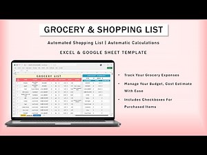 Grocery Shopping Checklist Budget Cost Estimate Excel & Google Spreadsheet Template | Automated Expenses Tracker | Automatically Calculated