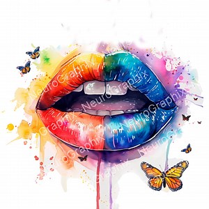 20 Watercolor Rainbow Lips Wall Art Png/300dpi,digital Clipart,watercolor Clipart, High-quality Png,printable Clipart,digital Download - Etsy UK