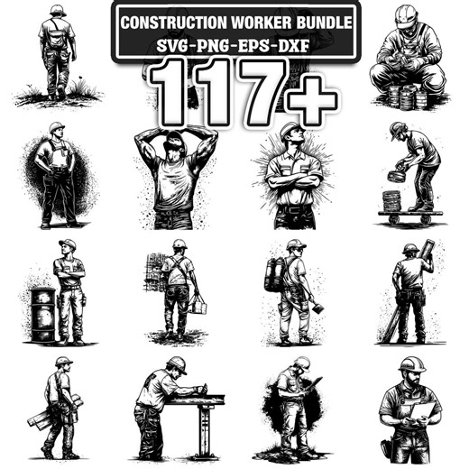 117  Construction Worker Svg, Png, Dxf, Eps Designs Bundle | Instant Digital Download - Etsy