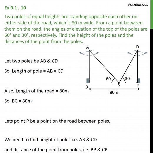 Ex 9.1, 10 - Two poles of equal heights are standing opposite