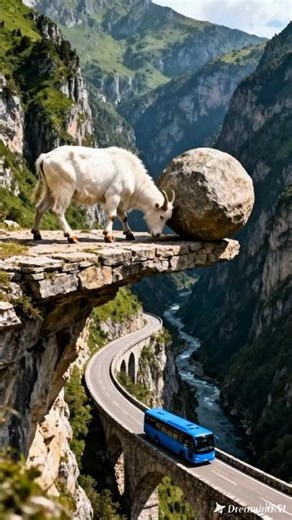 🤯This Goat Stopped a Bus Seconds Before a Deadly Landslide 😱🐐 #goat #save #shorts
