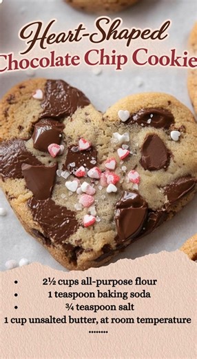 These Heart Shaped Chocolate Chip Cookies are soft, chewy, and loaded with gooey chocolate chips and chunks. Perfect for Valentine’s Day or any special occasion, these cookies are shaped with a heart cookie cutter and require no chilling time, making them an easy and adorable treat ready in under 30 minutes. Ingredients 2¼ cups all-purpose flour: provides structure and chewiness 1 teaspoon baking soda: helps the cookies rise slightly and stay soft ¾ teaspoon salt: enhances flavor and balances sw