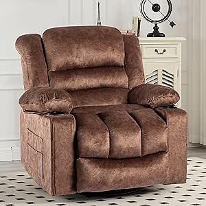 Recliner Chair Rocker Modern Ergonomic Lounge 360 Degree Swivel Single Sofa Seat Living Room Lounge Recliners (360 Swivel, Tan A - Flannel)