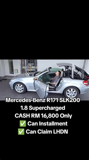 Mercedes-Benz R171 SLK200 2005yrs 1.8 Supercharged 6-Speed 184 BHP Convertible Hardtop Twin Exhaust Tip Top condition Low Mileage 17" Sport Rim CASH RM 16,800 Only 我们的价格(全马)市场最低，没有更低‼️ 下单 Deposit Booking 3～5天 Process ， 下来试车、看车了没有问题， 直接驾走或Towing 。 ✅引擎、牙箱 、冷气 若有问题 *可以选择退回 订金 或 维修 由我们公司承担❗️ ✅ TNG EWALLET 付款 ✅ Credit Card Installment信用卡分期付款 ✅ Internet Banking Transfer 付款 ✅ Cash Deposit Machine 付款 ✅ 可以 Claim Income Tax Interested call James 010-3721353 whatsapp📞 #全马卖车最多汽车铁牌的卖车佬 #全马唯一公开售卖SG车进口车公司 #拥有
