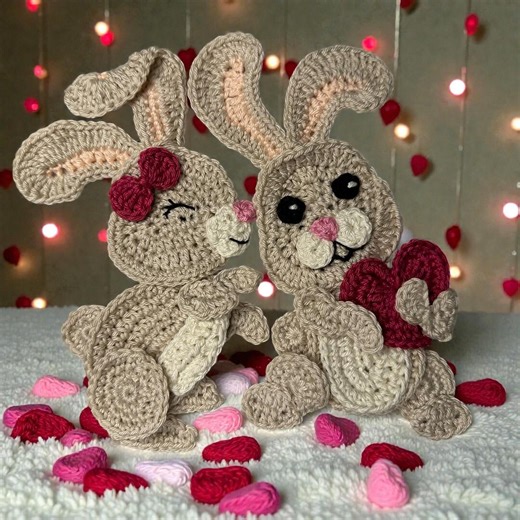 Bunny Duo Crochet Pattern Rabbit San Valentin Applique Patch US Version Instant PDF Download - Etsy