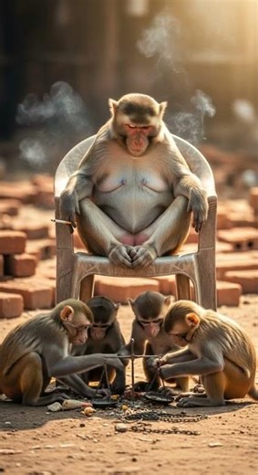 Real monkeys doing construction work & the ultimate teamwork skills #monkeys #construction #wildlife