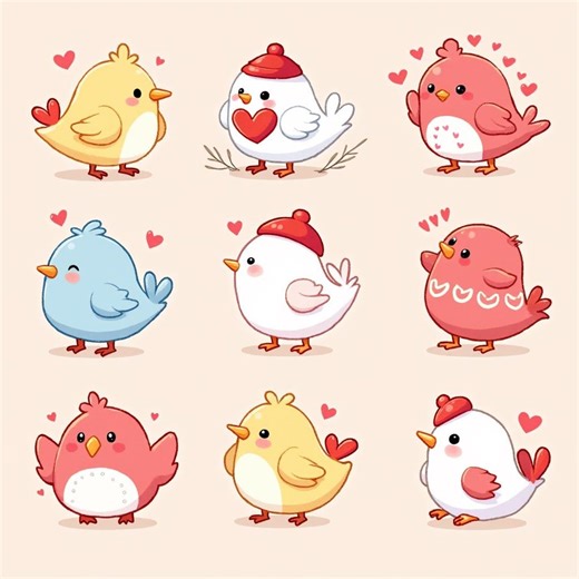 Cute Valentine Birds Clipart | Multiple Expressions in One Frame | Watercolor PNG - Etsy