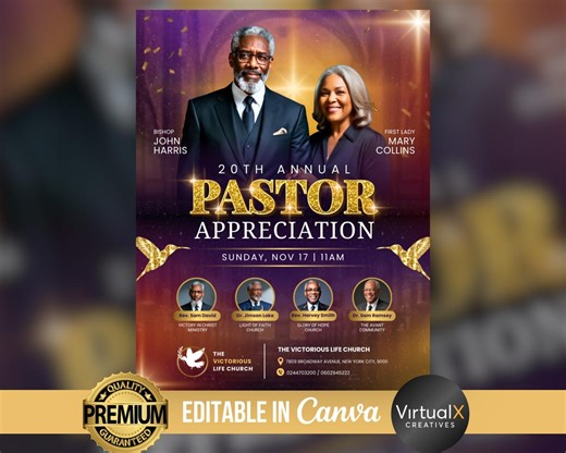 Pastor Appreciation Flyer, Pastoral Anniversary Template, Christian Church Service, Guest Speaker, Editable Church Event Program, DIY Canva - Etsy