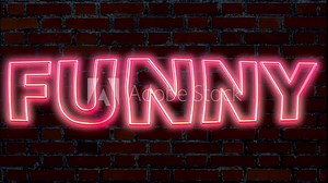 Neon Pink Text Funny moving in front of brick wall in background,computer animated effect
