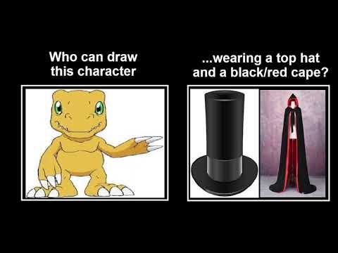 Who Can Draw Agumon (Adventure) In A Top Hat And A Black/Red Cape? Request