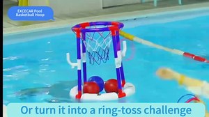 2-in-1 Floating Pool Basketball Hoop with 4 Balls, 6 Rings & Pump, Stable Water Basketball Hoop & Ring Toss Pool Games for Ages 4-8, 8-12, Summer Party Fun & Outdoor Indoor Family Pool Toys