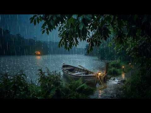 🟢 Relaxing Rain Sounds for Sleep and Stress Relief | Heavy Forest Rain on the Lake