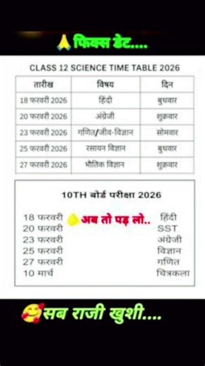 2026 फरवरी माह time table class 12 time table