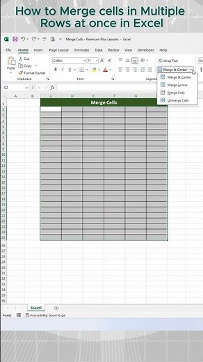 Excel Merge Cells Tutorial: Single vs Multiple Rows #excel #shorts #tutorial