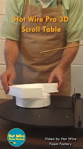 A combination scroll table, router, and lathe for EPS and XPS foam that cuts clean and fast. These tables come in a 16-inch or 24-inch diameter model, both of which have adjustable arms for creating angled cuts. They can also be equipped with a bendable router blade for making complex cuts and a second overhead arm with a a pin for rotating the foam to make round shapes. Great for home decor, dioramas, tabletop terrain, holiday decor, foam props, and much more. Grab one here: https://hotwirefoam