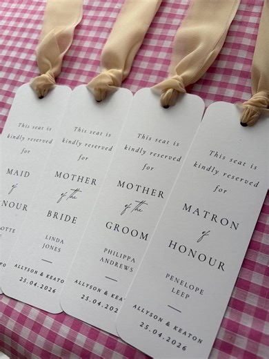 Personalised Wedding Reserved Seat Signs, Bookmark Style Seating Tags, Reserved Row, Reserved Chair, Wedding Stationery - Etsy