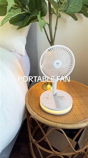 If you are a hot sleeper or get hot flashes gran this oscillating portable fan ❄️ it folds down easily for travel, has a night light, a remote, and extends up to 3ft!! #portablefan #travelfan #cordlessfan #nightsweats #fan