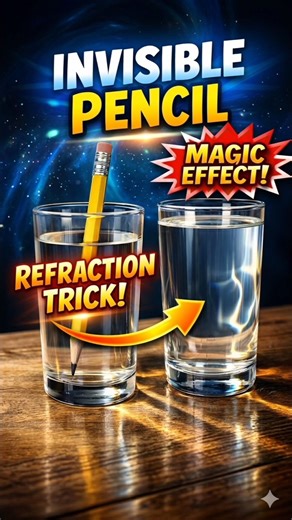 #shorts #experiment #refraction Invisible Pencil Trick 😱 | Amazing Refraction of Light Experiment |