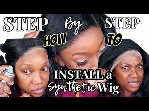 STEP BY STEP‼️ HOW TO INSTALL A SYNTHETIC LACE FRONT WIG WITHOUT GLUE TUTORIAL FOR Beginners