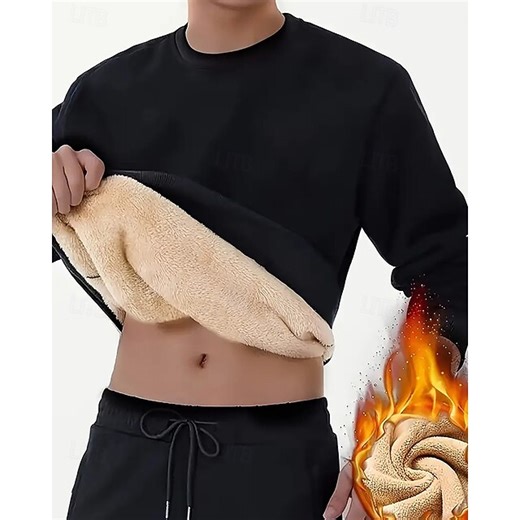 Men's Fleece Pullover Sweatshirt Lounge Top Thick Long Sleeve Top Athleisure Solid Colored Windproof Warm Gym Hiking Workout Sportswear Activewear Black White Yellow 2025