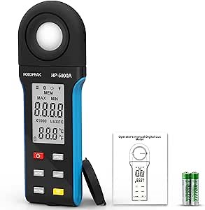Digital Illuminance Meter, HoldPeak 1-400000Lux Light Meter with Large LCD Screen Handheld Ambient Temperature Measurer, Lumen Meter for Plants, Photography Lab, Classroom, Bedroom, 5000A