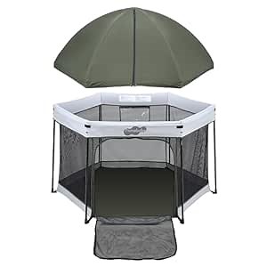 Pamo Babe Baby Playpen with Sun Protection Canopy - Indoor & Outdoor Play Yard for Babies and Toddlers - Baby Tent with Zipper Door